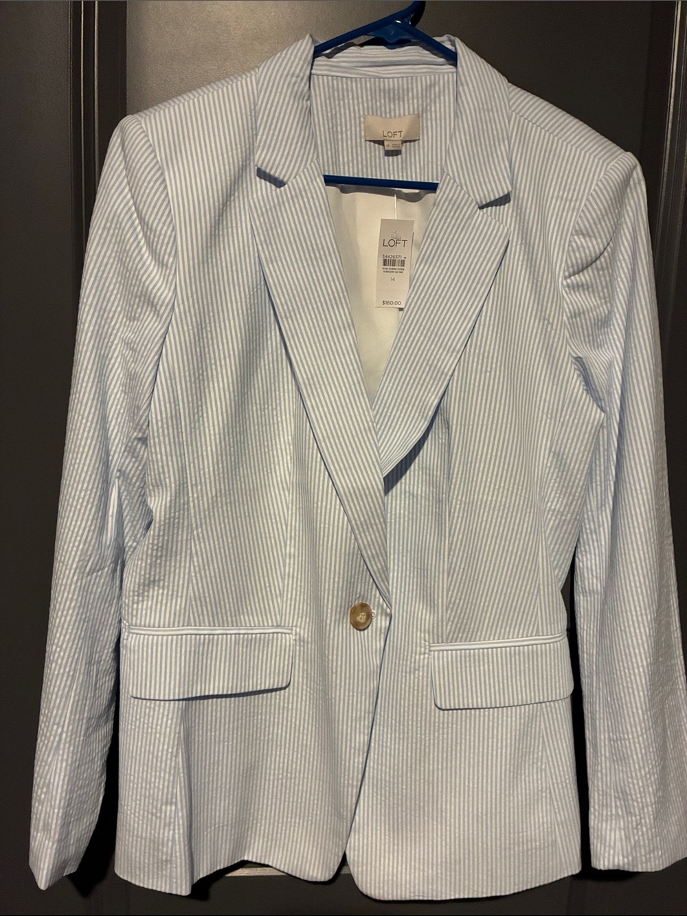 LOFT Blue and White Seersucker Blazer